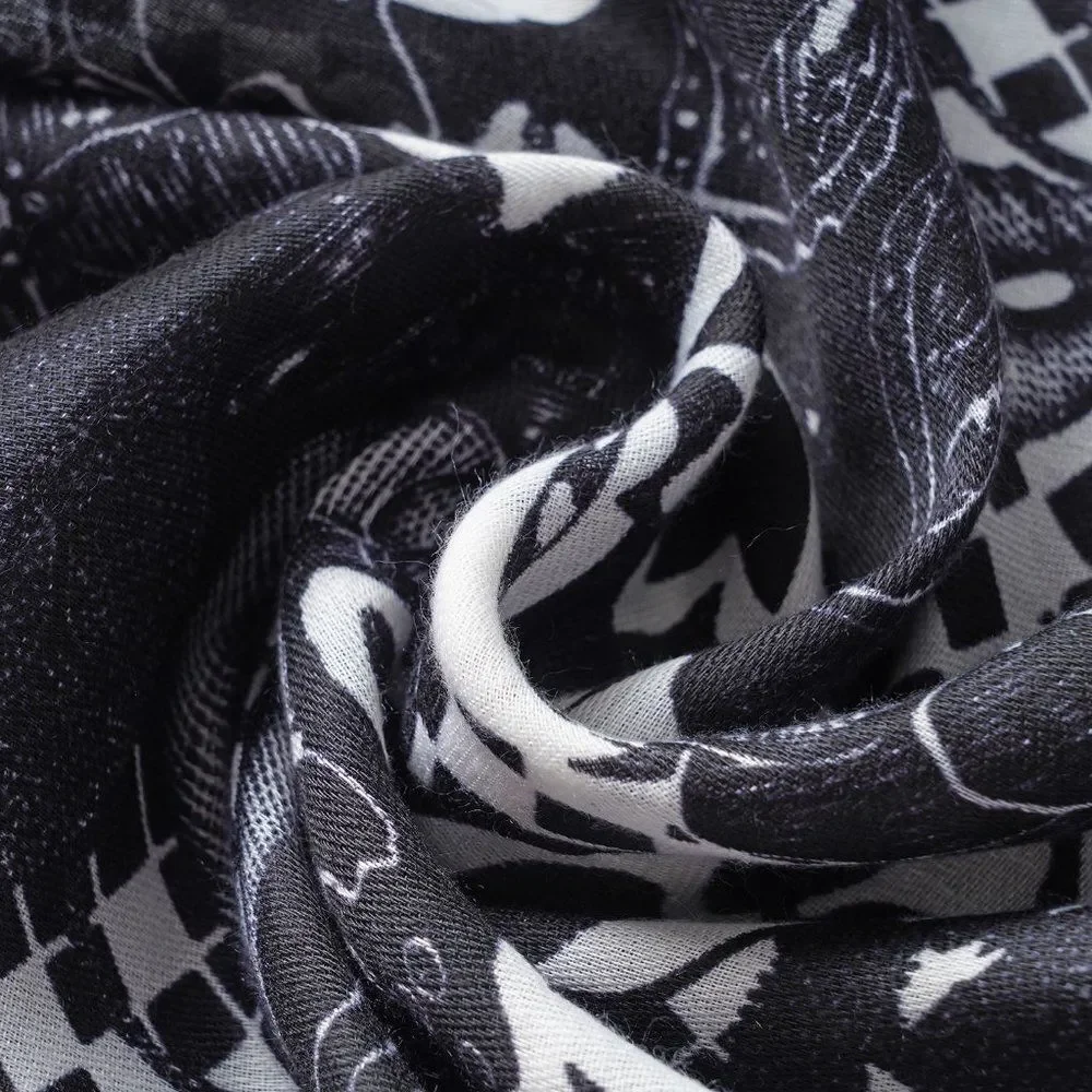 Designer Inspired Floral Pattern Scarf Black - Picture 6 of 6